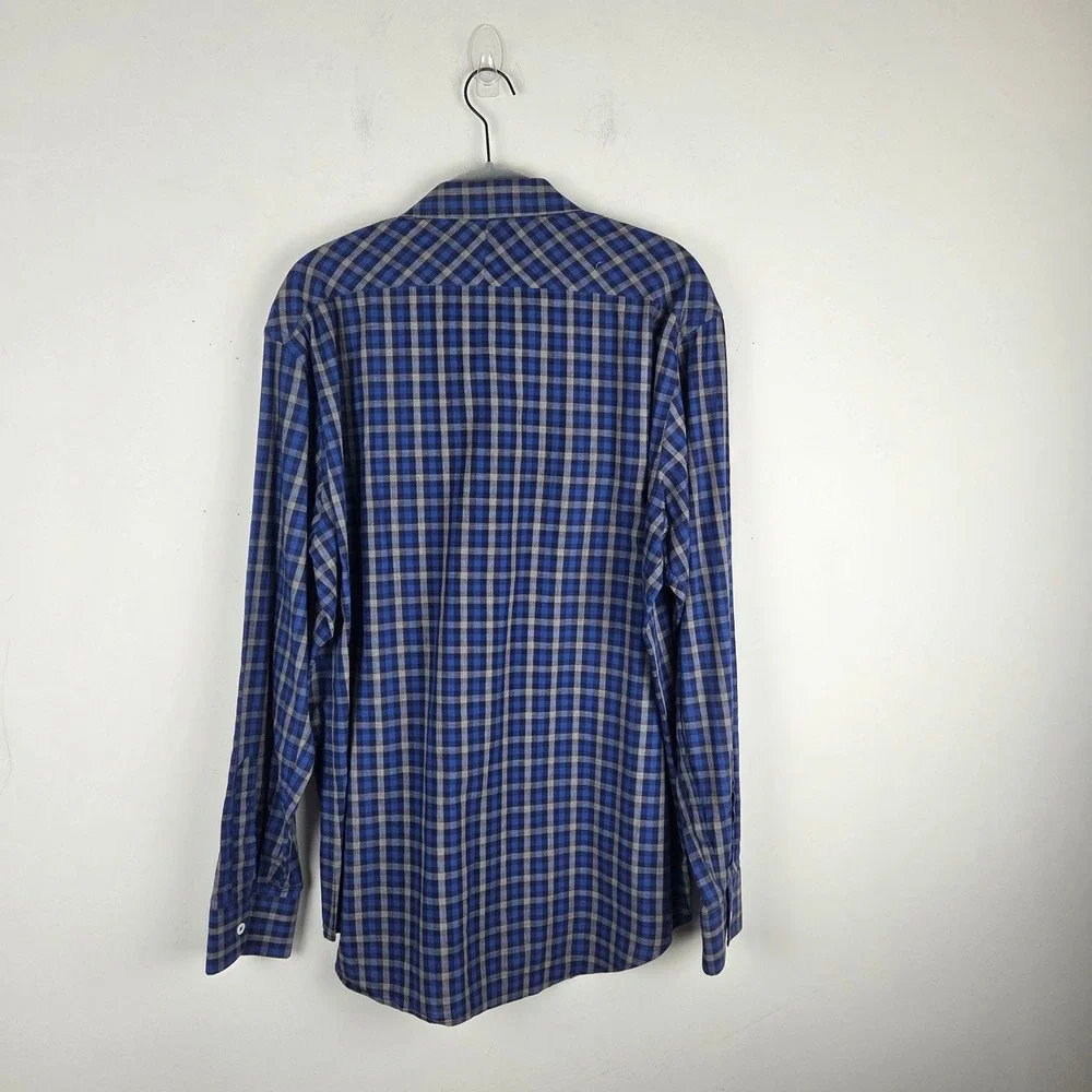 BILLY REID Mens Blue Plaid Check Casual Button Down Long Sleeve Shirt Size Large
